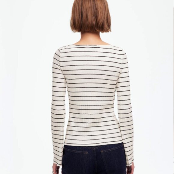 Madewell Ribbed Long-Sleeve Boatneck Top in Stripe NWOT - Picture 3 of 6